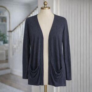 Lole Dark Grey VNeck Loose Cardigan Style Long Sleeve Shirt Medium